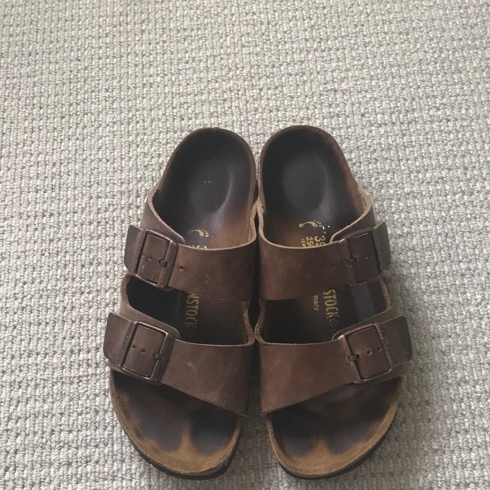 Brown leather birkenstocks